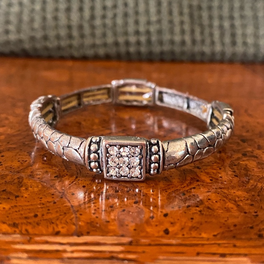 Elegant Vintage Antiqued Silver Bracelet with Crystal Accents